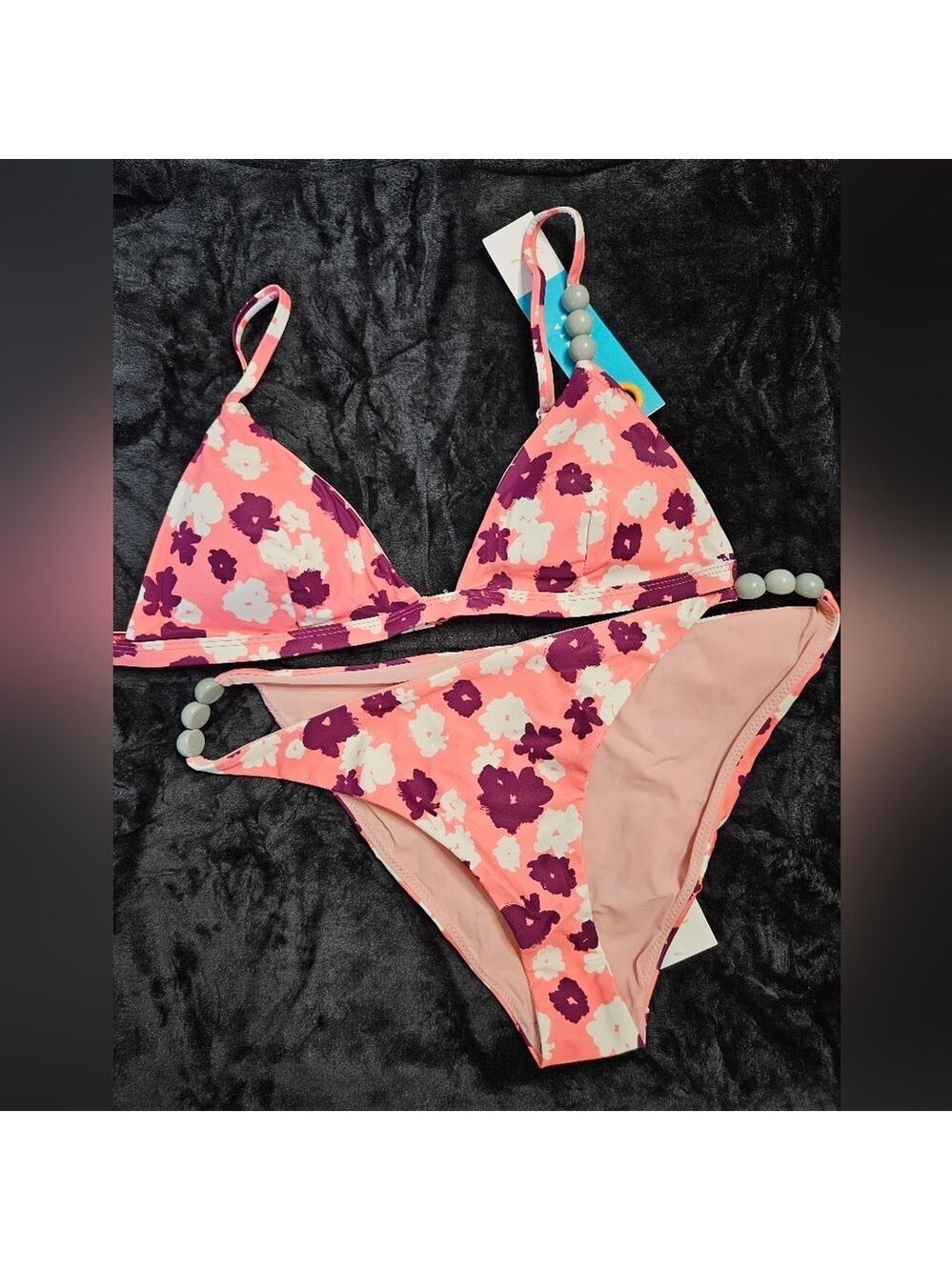 NWT Tanya Taylor Tia Bikini In Pink Fuschia Floral Size L 2 Piece FULL SET